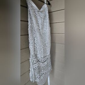 Soulmates Hand-Beaded 100% Silk Crochet Skirt - Size XLElegant White Lace Fabric